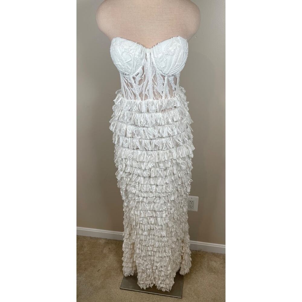 RETROFETE Irini Bustier Lace Tiered Ruffle Sequin Embellished Maxi Dress Sz XL - Picture 4 of 9